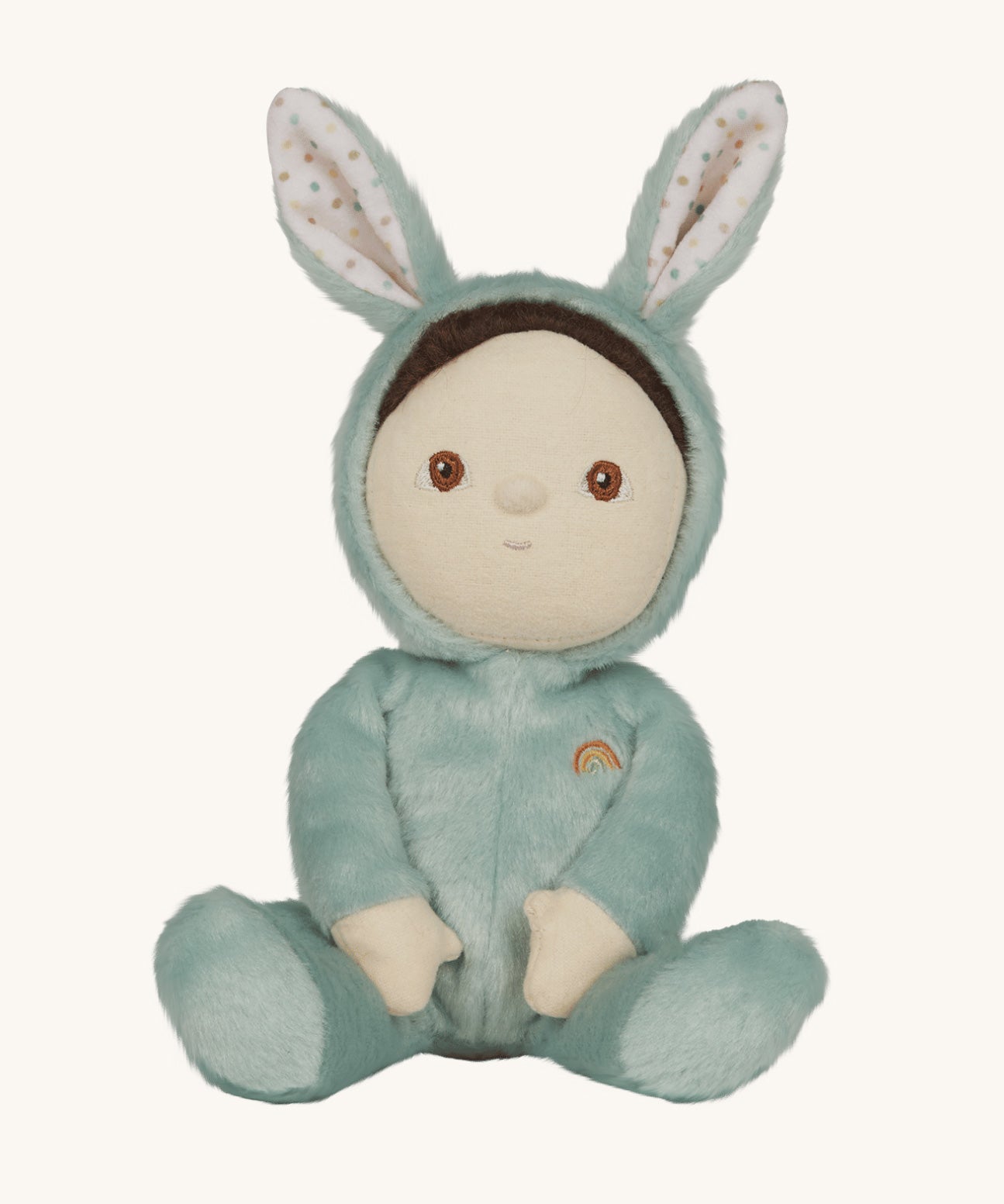 Olli Ella mint green coloured Biscuit Bunny Dinky Dinkum Doll in a seated position