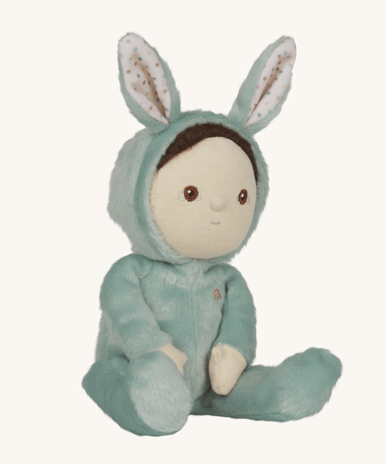 Olli Ella mint green coloured Biscuit Bunny Dinky Dinkum Doll in a seated position