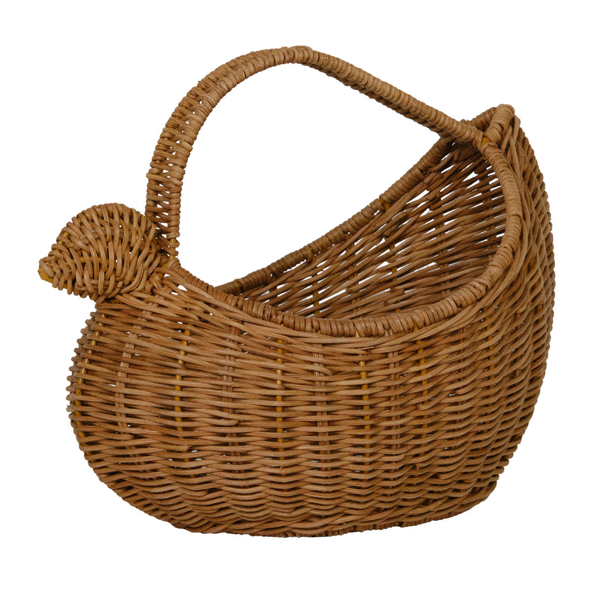 Olli Ella plastic-free handmade woven rattan chicken basket on a white background