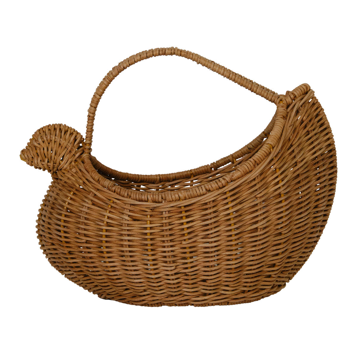 Olli Ella handmade woven rattan chicken basket on a white background