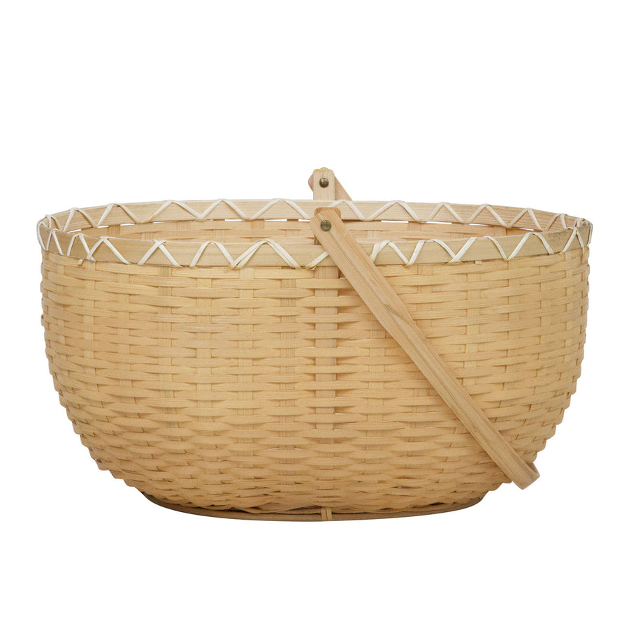 Olli Ella Nude Oval Blossom Basket with handle down pictured on a plain white background