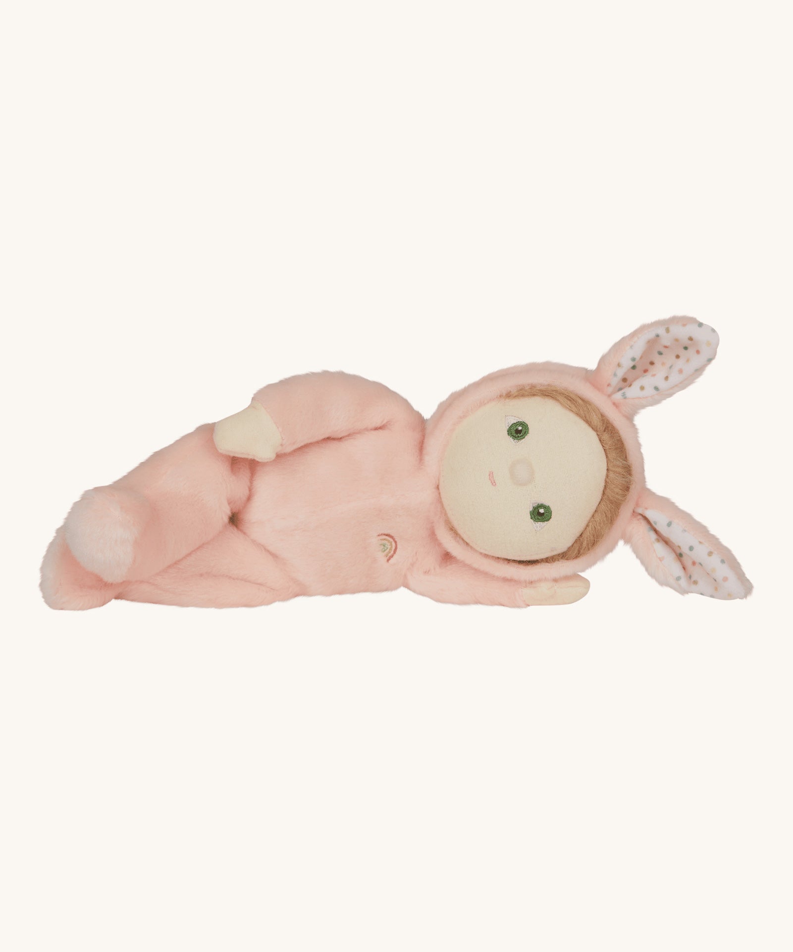 Olli Ella pink coloured Babbit Bunny Dinky Dinkum Doll in a side laying position