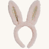 The Olli Ella Fluffle Bunny Ear Headband in Pink on a plain background.