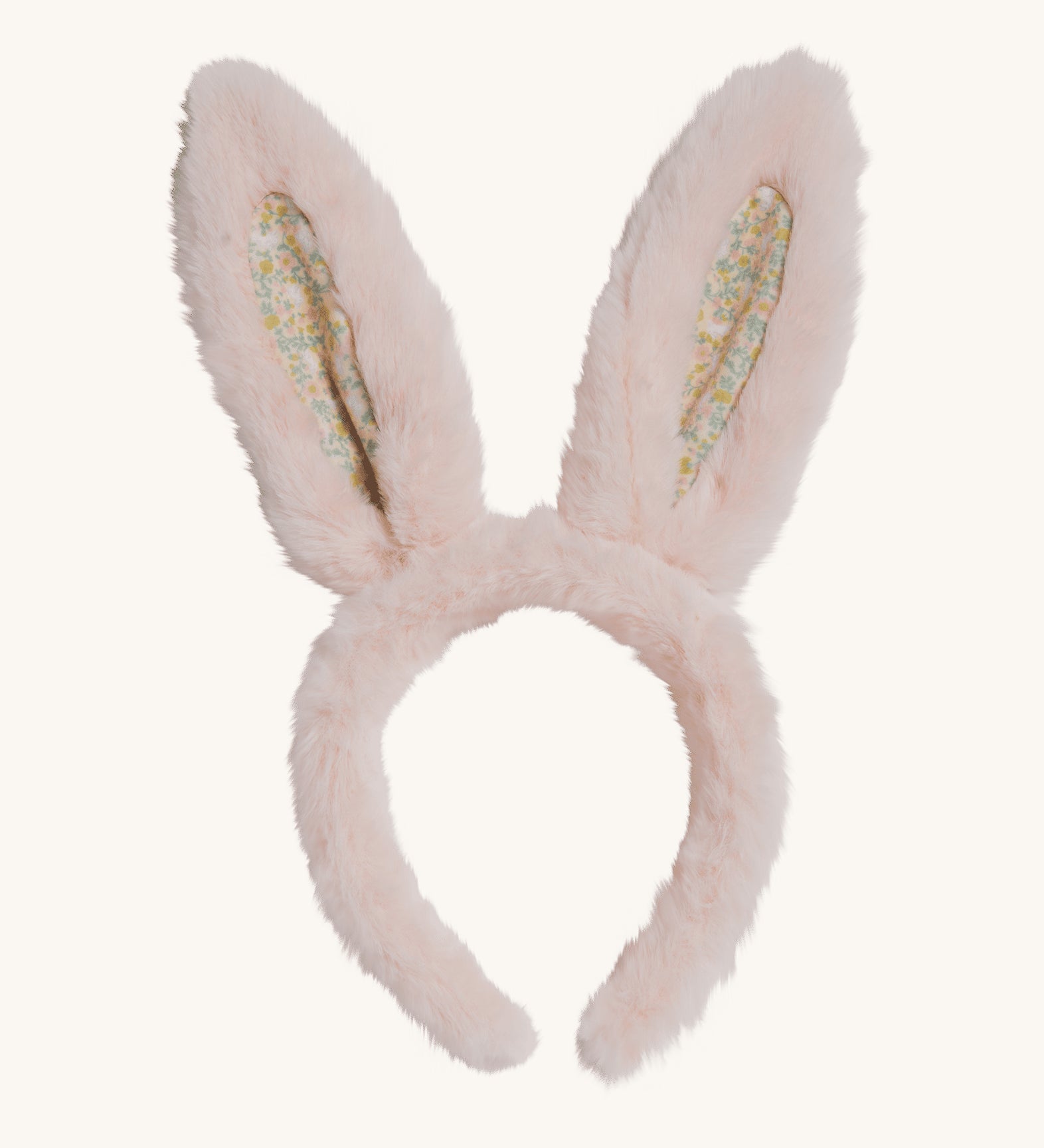 The Olli Ella Fluffle Bunny Ear Headband in Pink on a plain background.