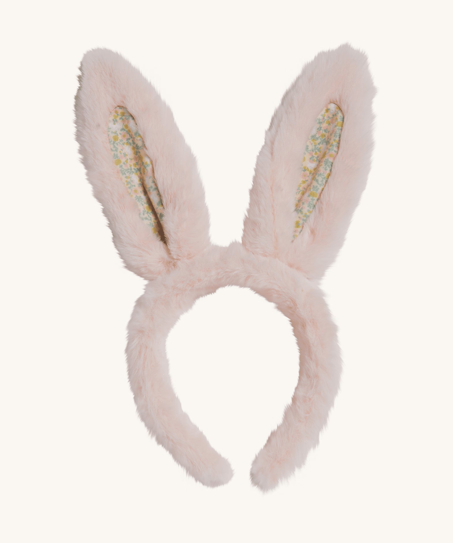 The Olli Ella Fluffle Bunny Ear Headband in Pink on a plain background.