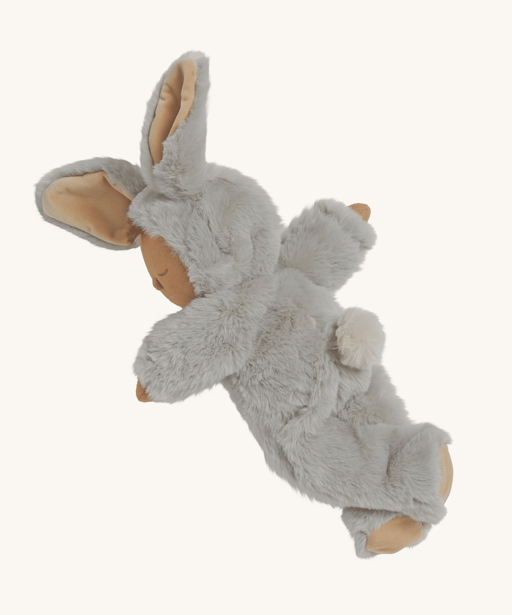 Olli Ella Pip Lullaby Cozy Dinkum Bunny laying on it's front on a plain background.