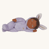 Olli Ella purple coloured Babs Bunny Dinky Dinkum Doll in a side laying position.