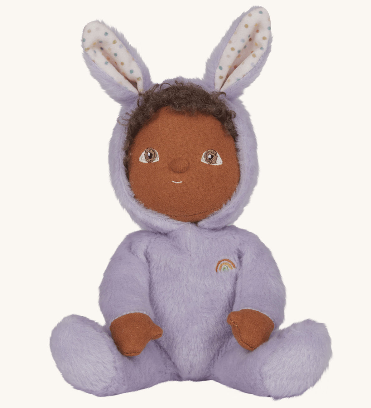 Olli Ella purple coloured Babs Bunny Dinky Dinkum Doll in a seated position.