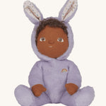 Olli Ella purple coloured Babs Bunny Dinky Dinkum Doll in a seated position.