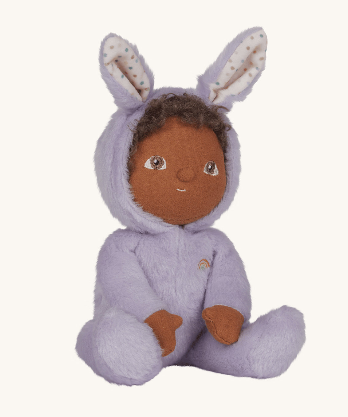 Olli Ella purple coloured Babs Bunny Dinky Dinkum Doll in a seated position.