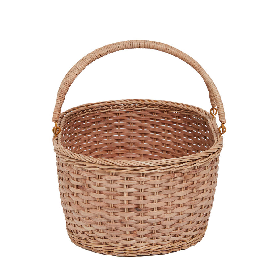 olli ella rattan basque basket with handles up on the white background