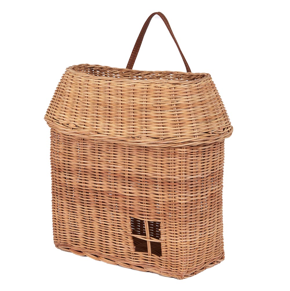 olli ella rattan hanging hutch wall basket on the white background