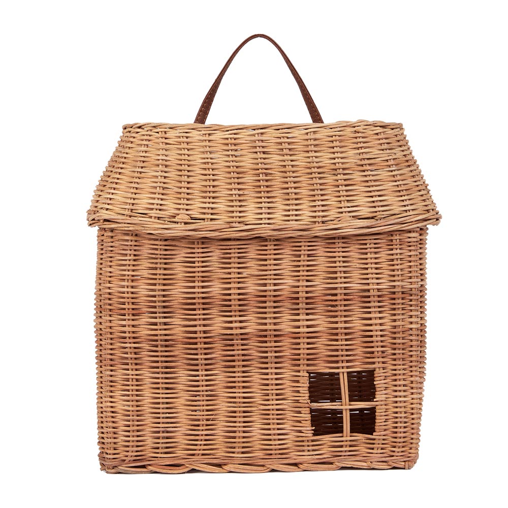 olli ella rattan hanging hutch wall basket on the white background