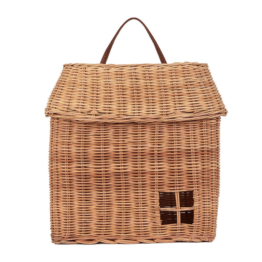 olli ella rattan hanging hutch wall basket on the white background