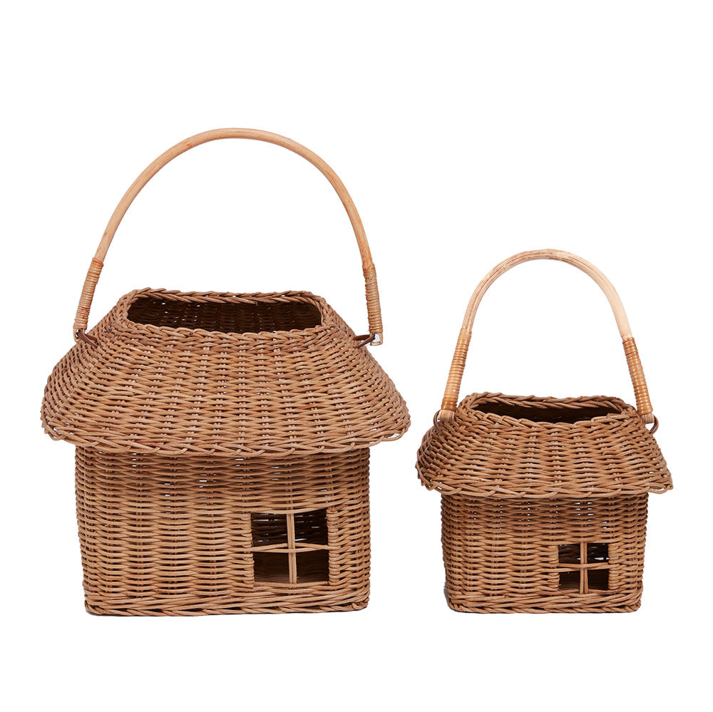 olli ella big rattan hutch basket next to the small rattan hutch basket on the white background