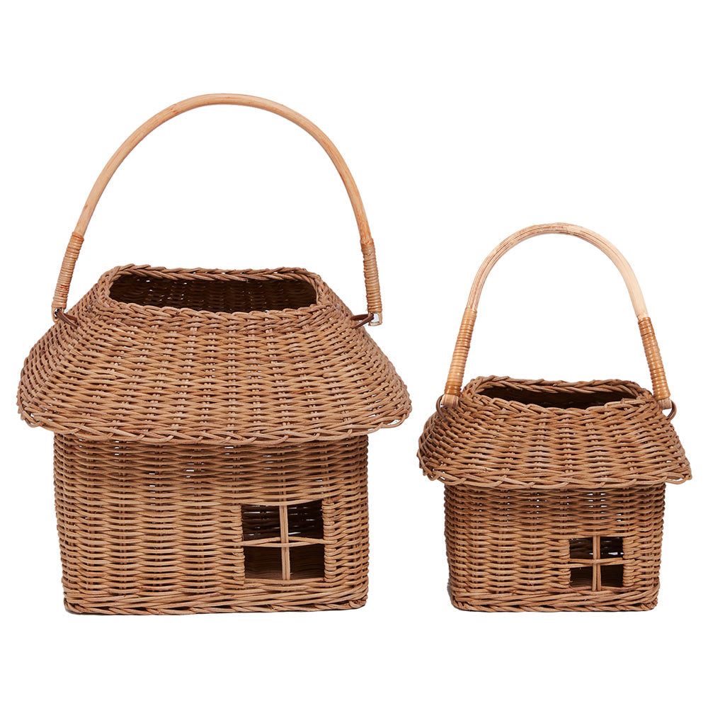 olli ella rattan hutch small basket next to the big basket on the white background