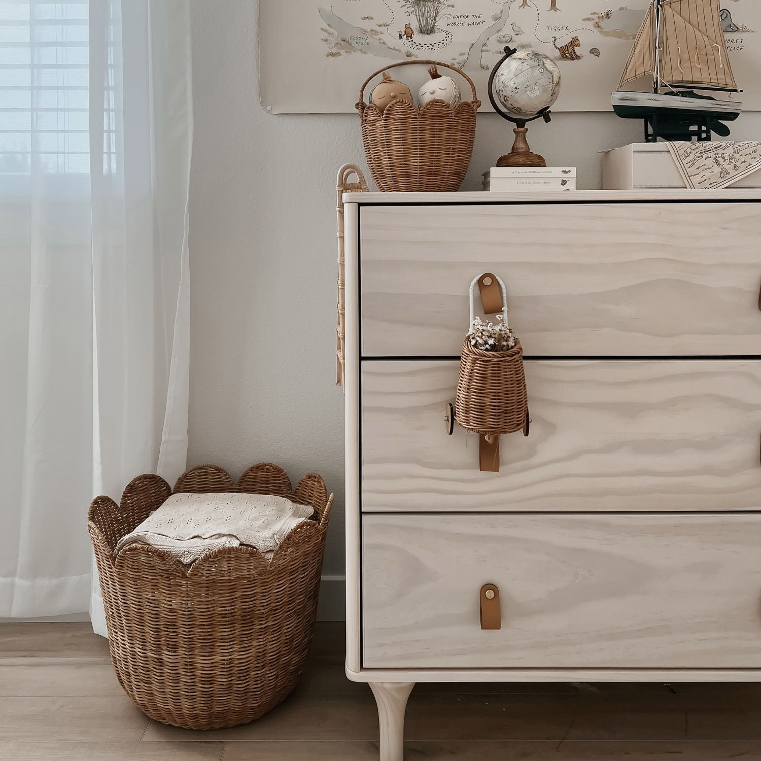 The Olli Ella Rattan Tulip Storage Basket in Natural