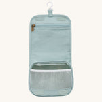 Olli Ella See-Ya Wash Bag in a Steel Blue colour shown open pictured on a plain background