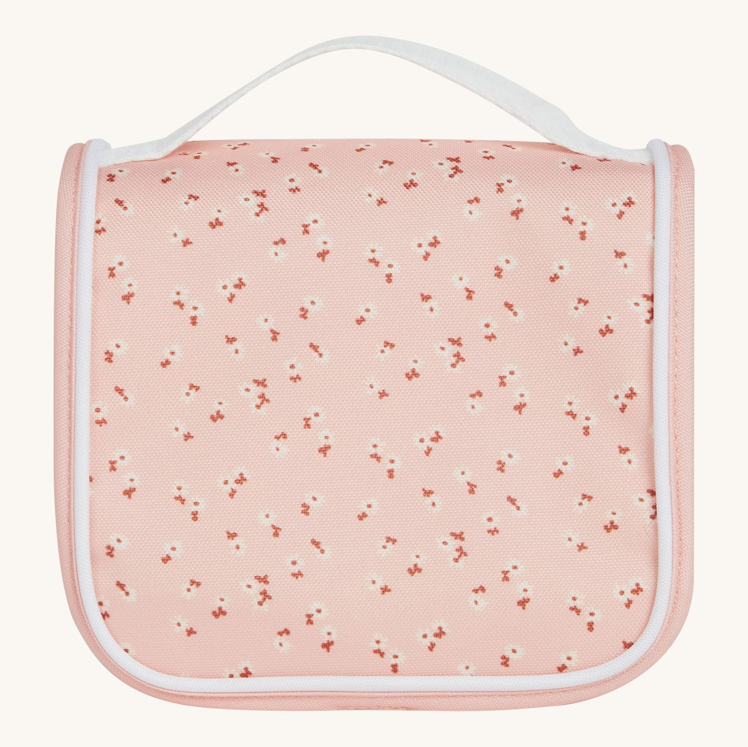 Olli Ella See-Ya Wash Bag with a Pink Daisies print pictured on a plain background