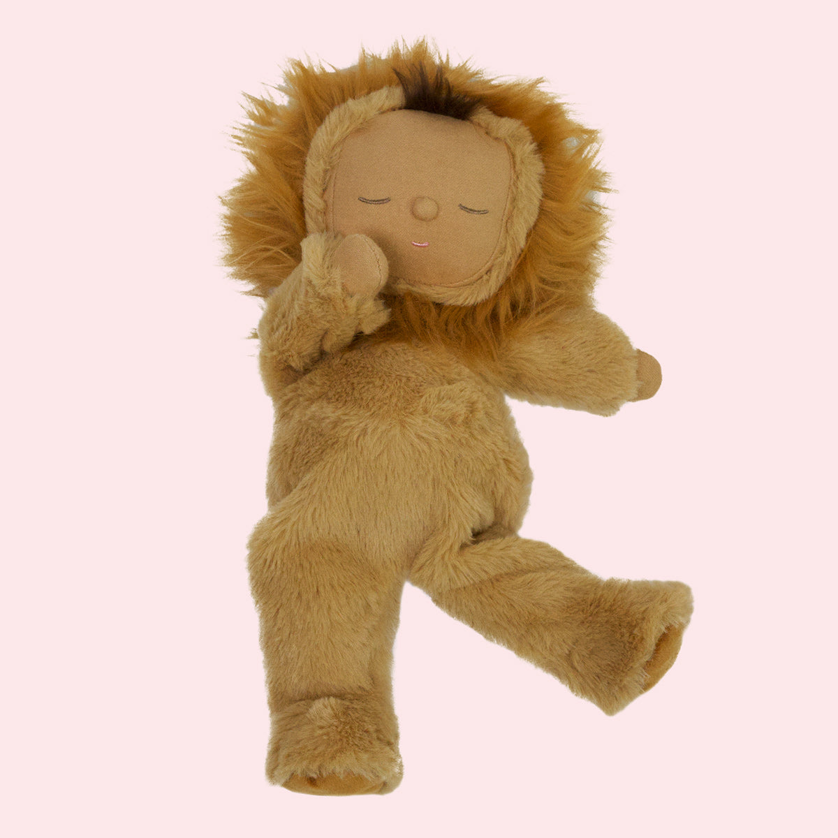 Side view of the Olli Ella Lion Pip Cozy Dinkum Doll pictured on a plain white background