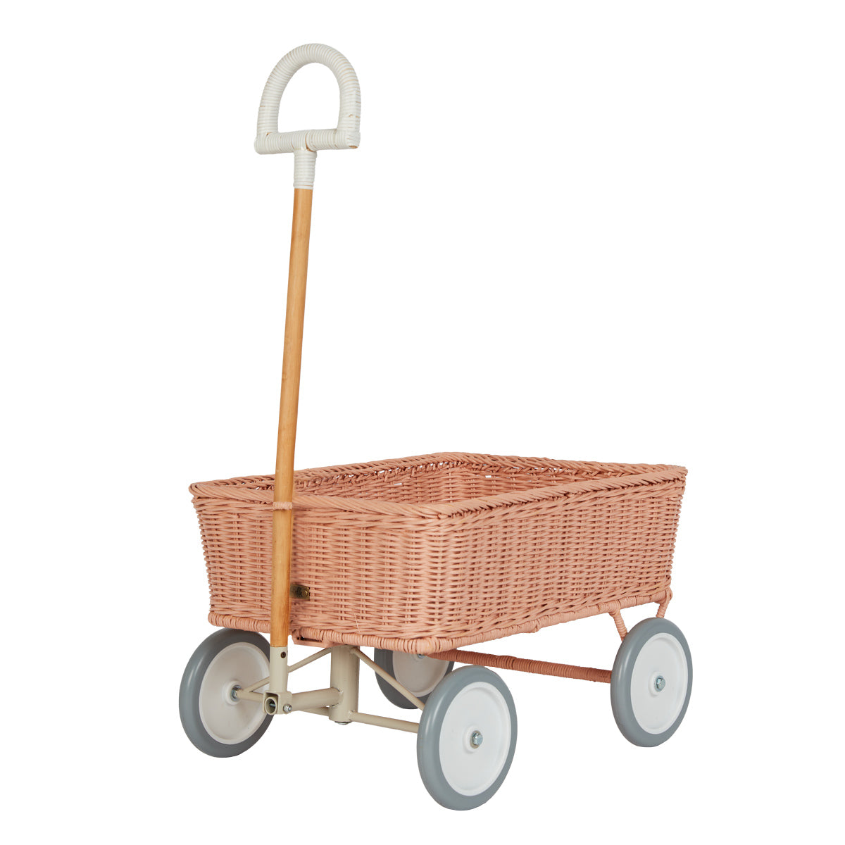 Olli Ella rose pink rattan wonder wagon toy on a white background