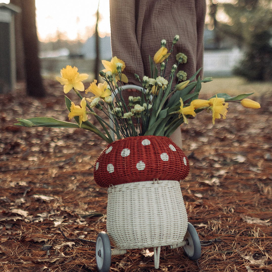 Olli ella mushroom luggy with daffodils inside