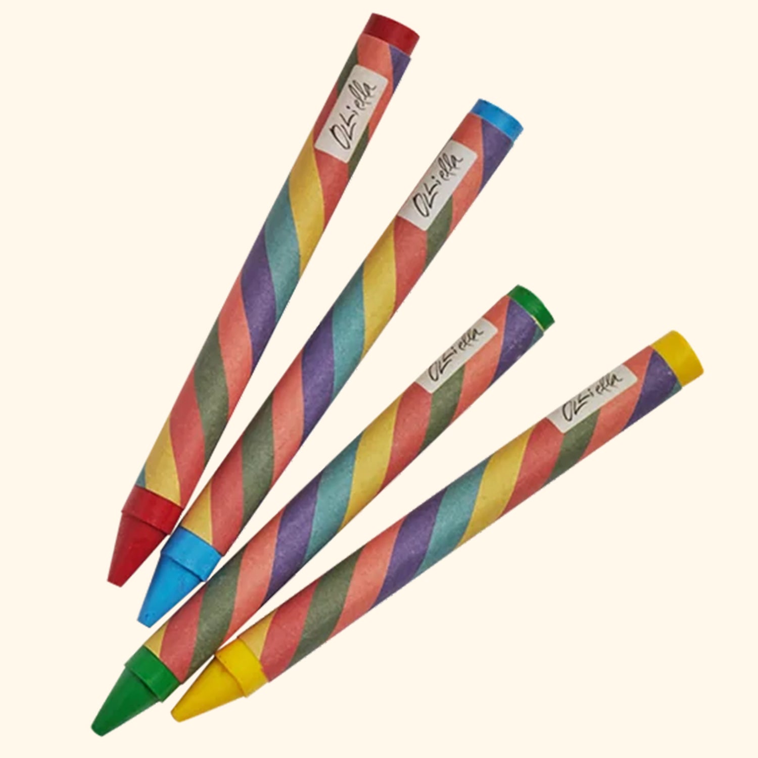 The crayons included in the Olli Ella Playpa Children's Colouring Paper Roll Travel Pack  -  Ocean Design on a plain background.