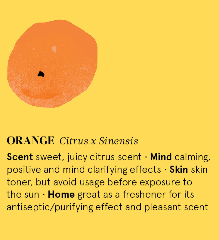 Infographic showing the main benefits of Orange essential oil.