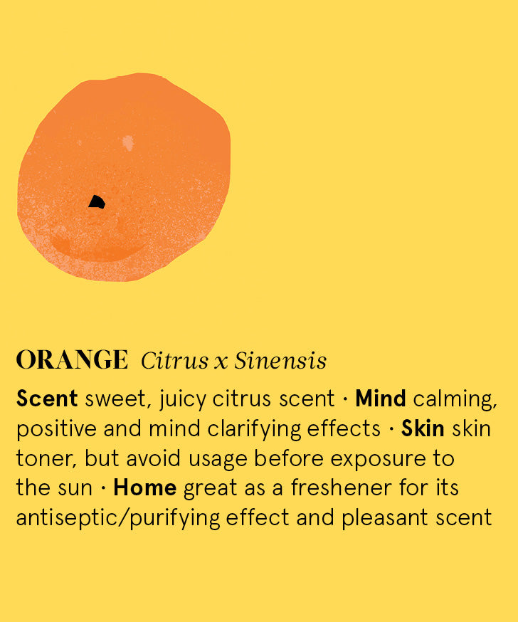 Infographic showing the main benefits of Orange essential oil.