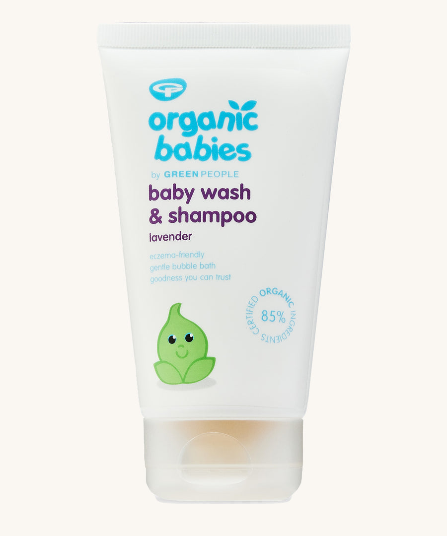 Organic Babies Baby Wash & Shampoo Lavender on a plain background. 