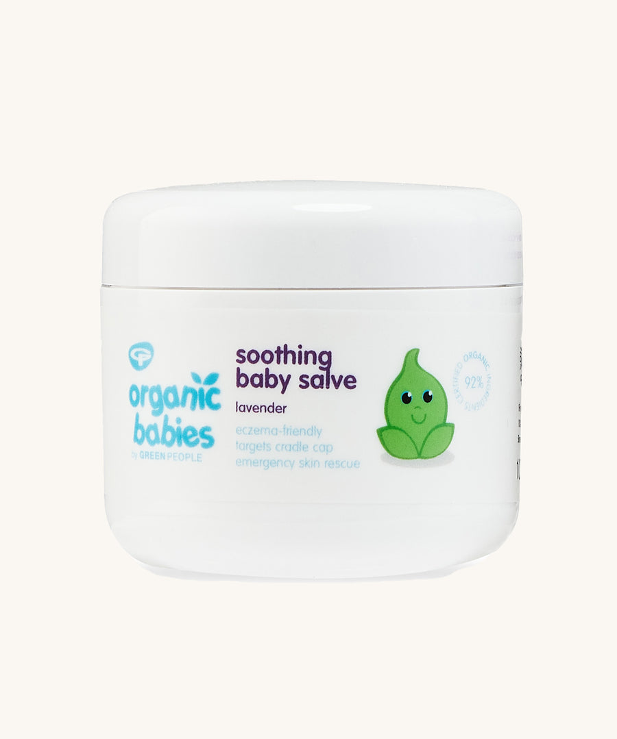 Organic Babies Soothing Baby Salve on a plain background.