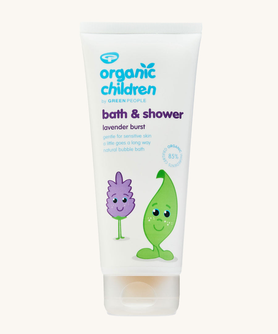 Organic Children Bath & Shower Gel Lavender Burst in a 200ml tube on a plain background. 