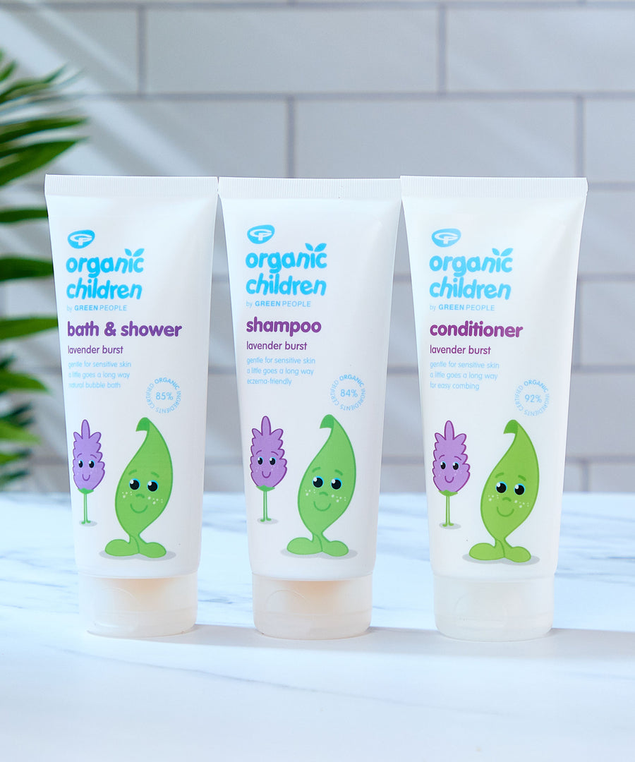 Green People's Organic Children lavender burst collection. There is three tubes, a bath & shower gel,  shampoo and conditioner. 