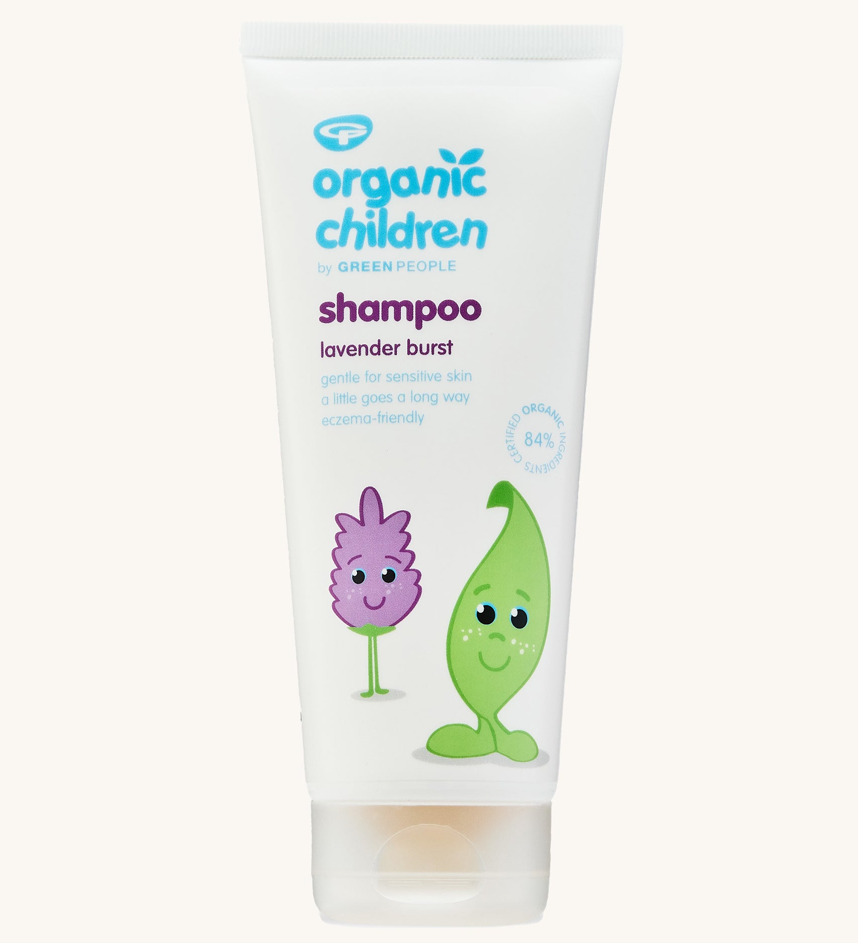 Organic Children Lavender Burst Shampoo in a 200ml tube on a plain background. 