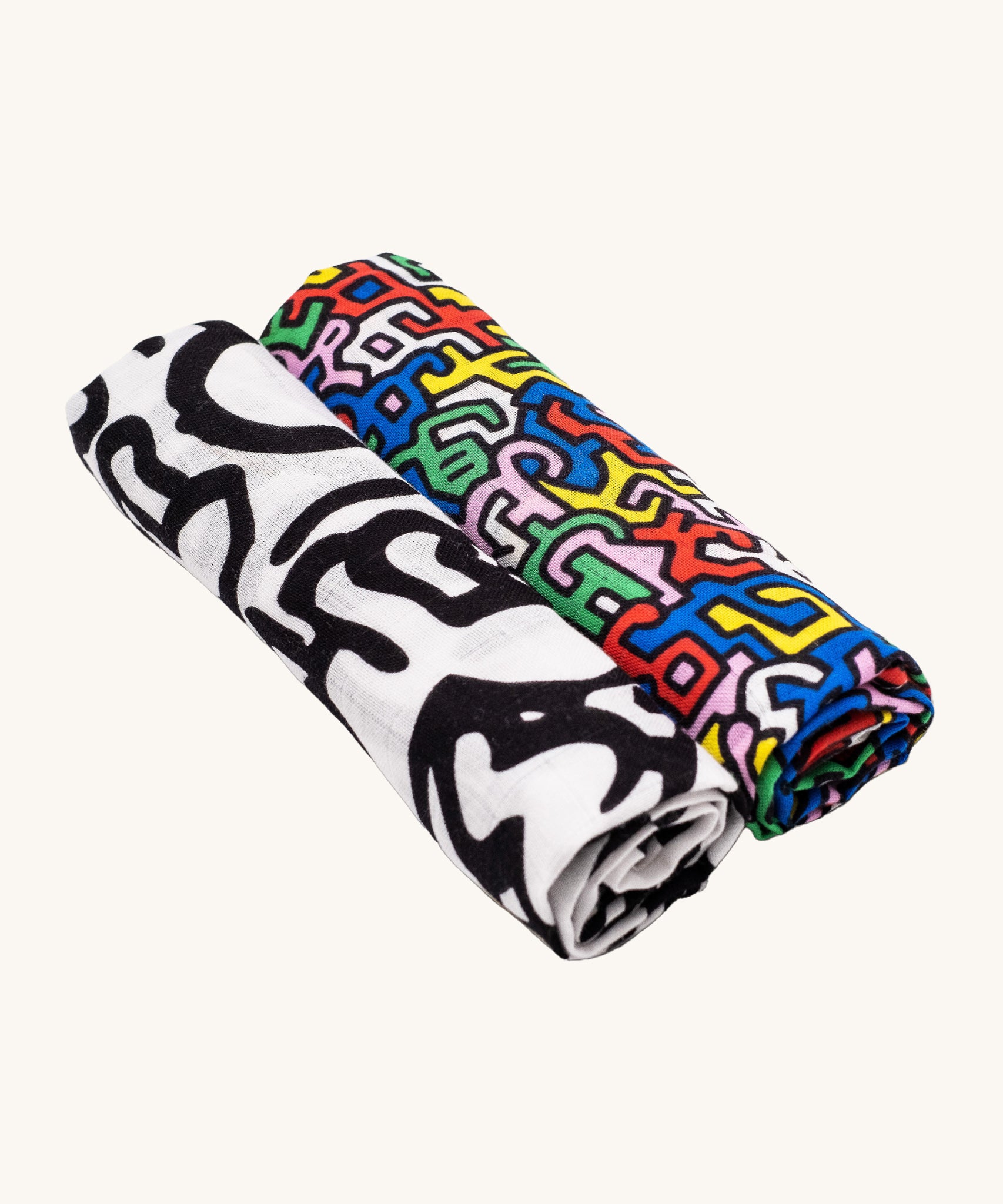 Etta Loves X Keith Haring Organic Cotton Baby Muslin Squares - 2 Pack, in 'Baby' and 'Brazil' print