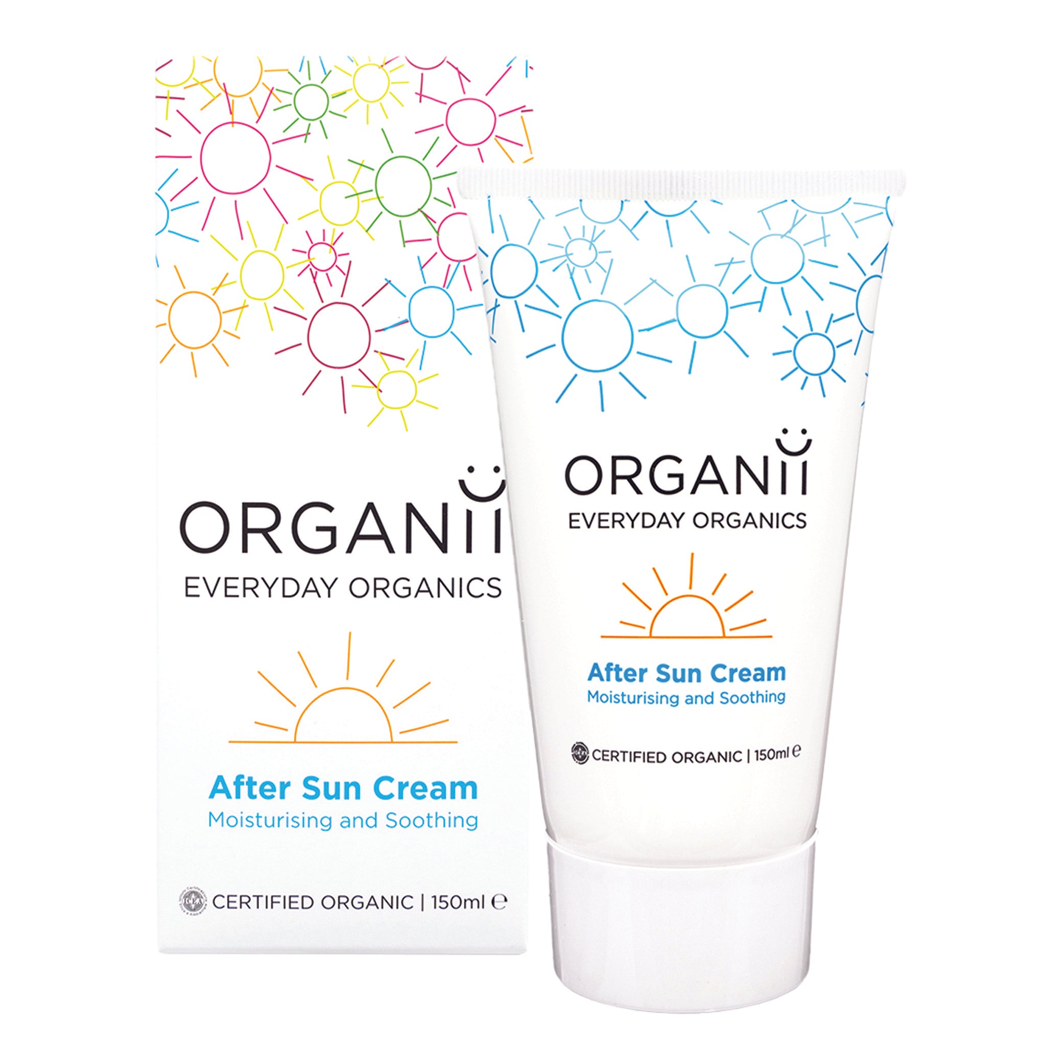 Organii Moisturising After Sun Cream 150ml, tube on a white background