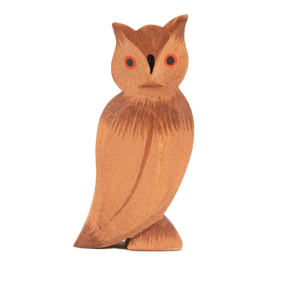 Ostheimer handmade wooden eagle owl toy figure on a white background