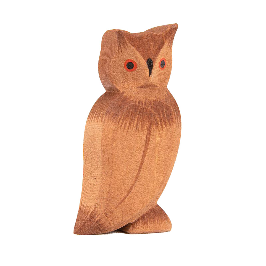 Ostheimer handmade wooden eagle owl toy figure on a white background