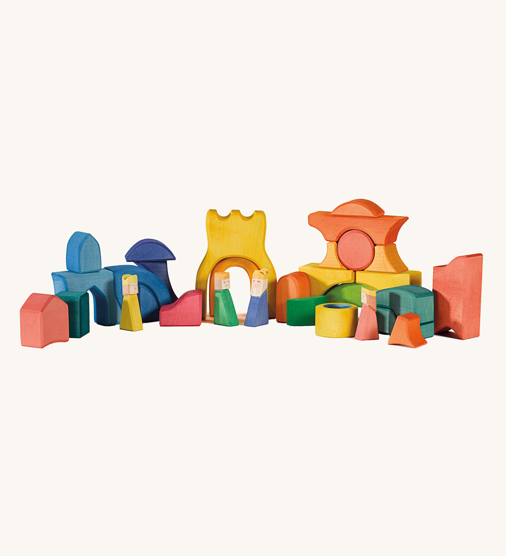 Ostheimer Rainbow Castle Blocks set up in a play scene on a play scene. 