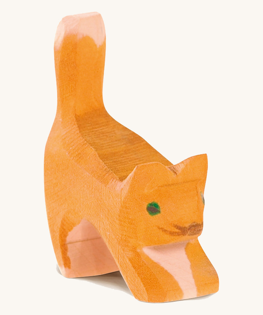 Ostheimer Small Cat toy figure with it's Head Low on a plain background. 