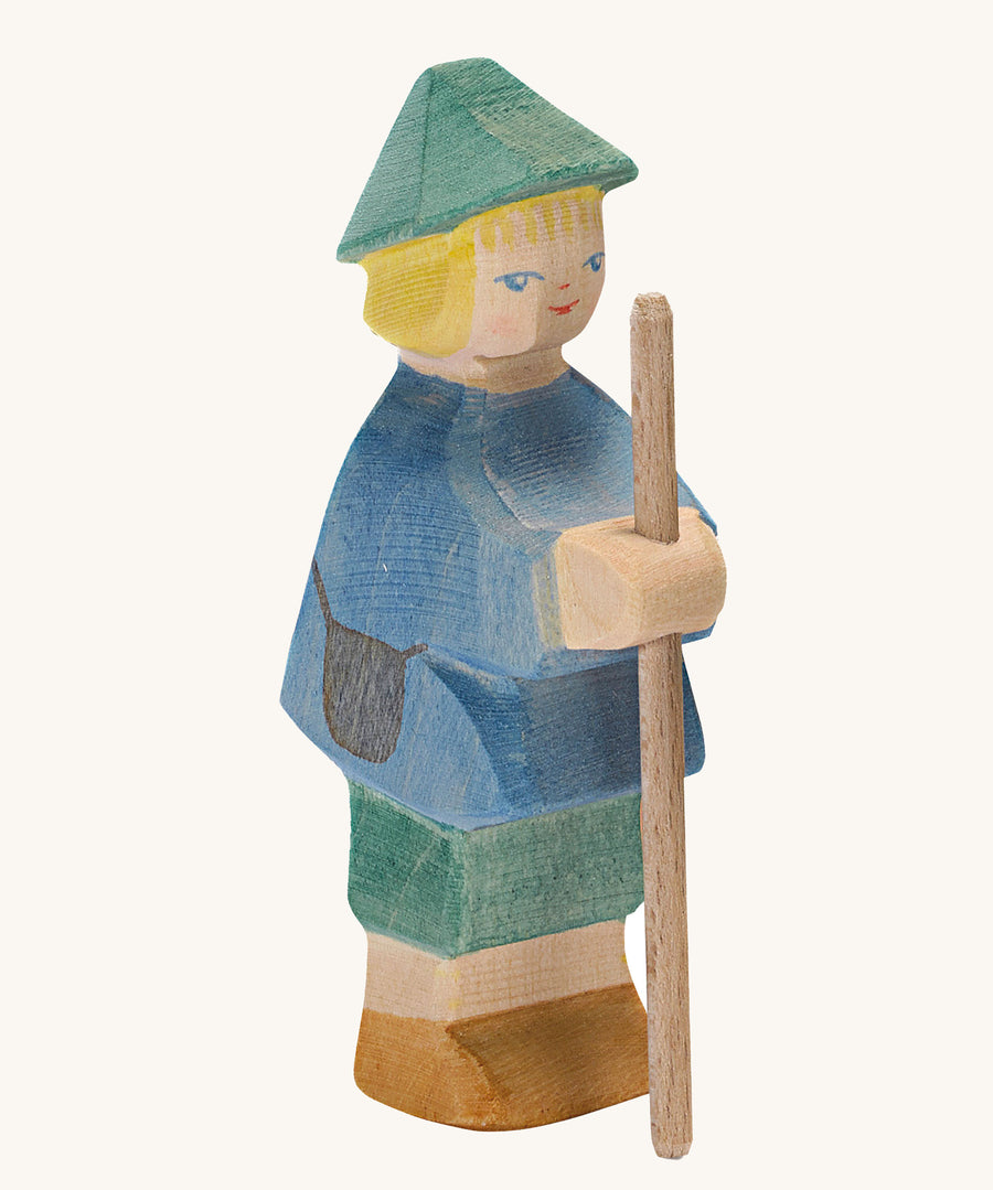 Ostheimer Small Shepherd Boy wooden toy figure on a plain background. 