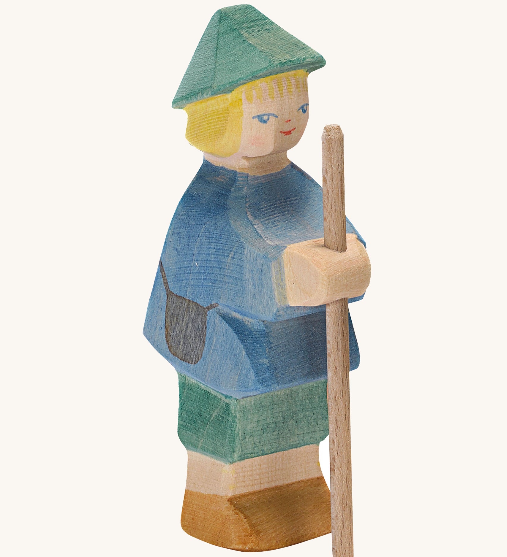 Ostheimer Small Shepherd Boy wooden toy figure on a plain background. 