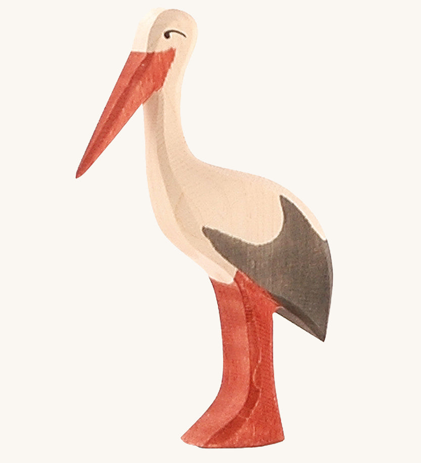 Ostheimer Stork wooden toy figure on a plain background. 