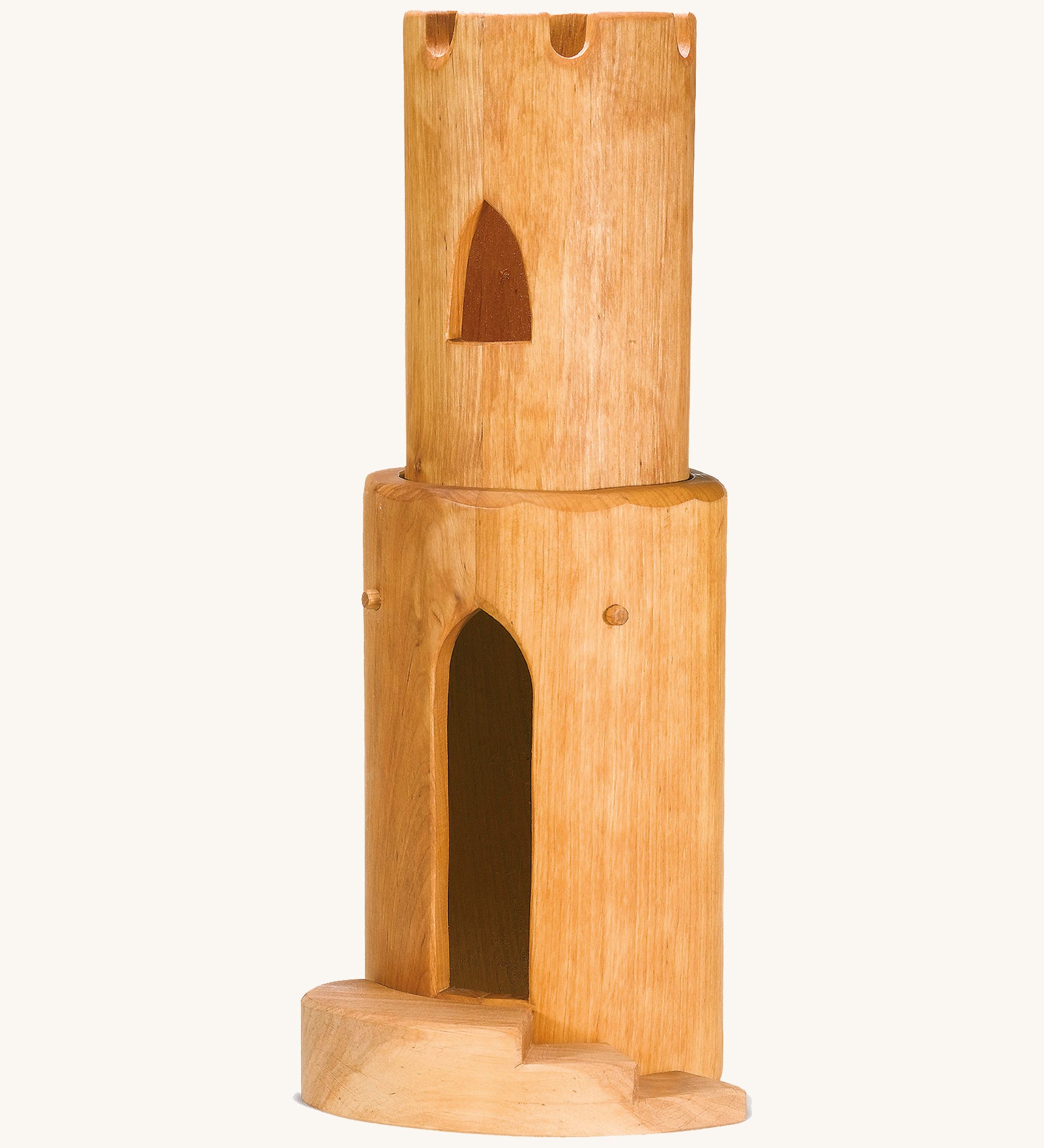 Ostheimer wooden castle tower toy on a cream background