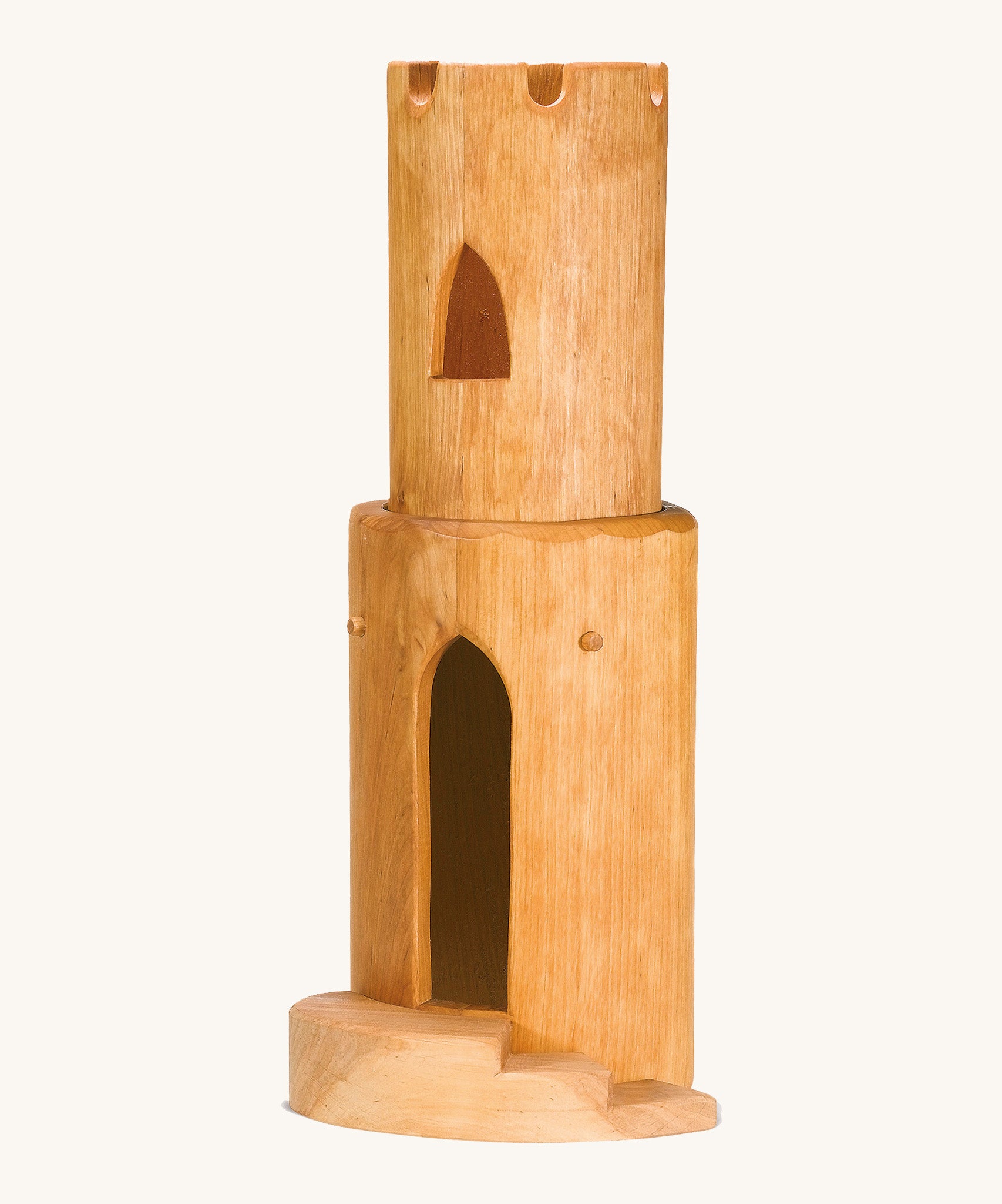 Ostheimer wooden castle tower toy on a cream background