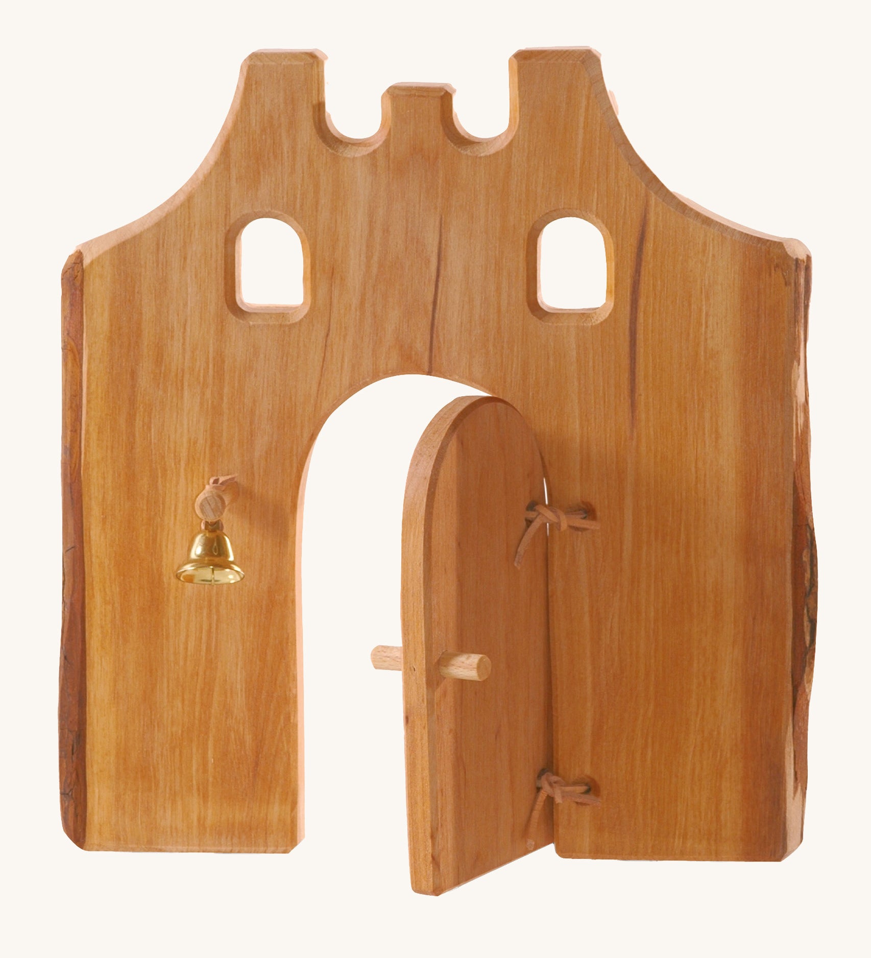 Ostheimer kids wooden toy castle gate with door on a cream background