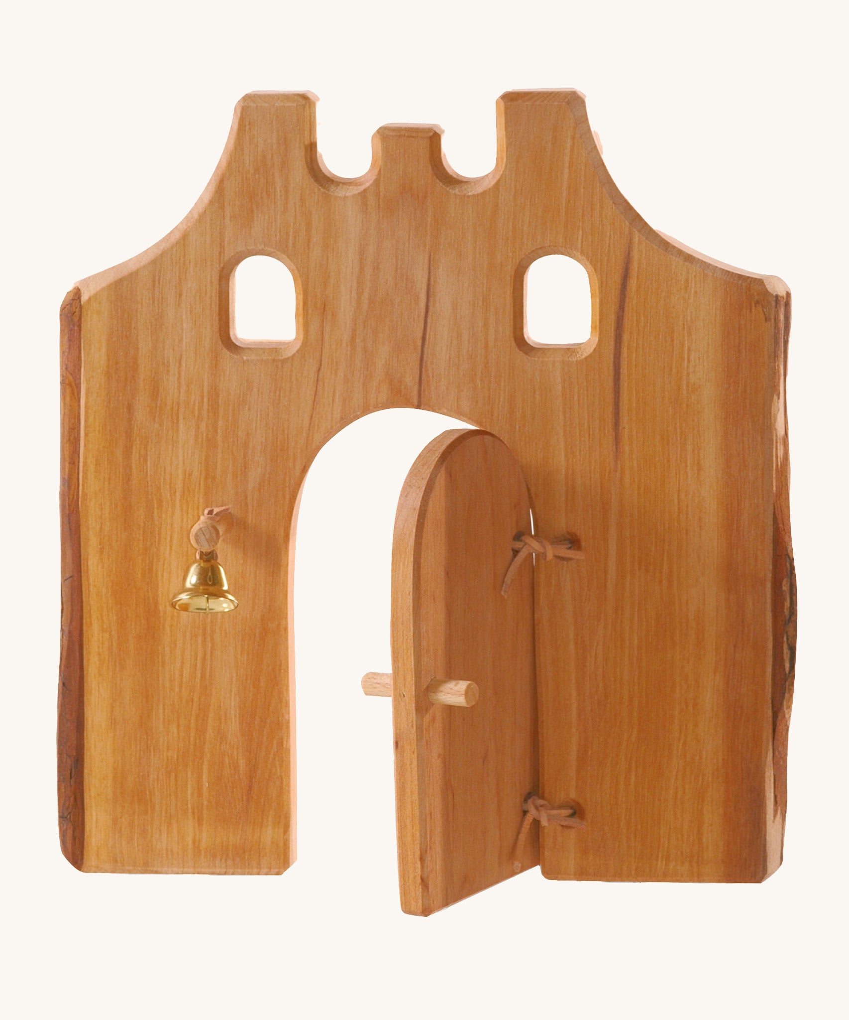 Ostheimer kids wooden toy castle gate with door on a cream background