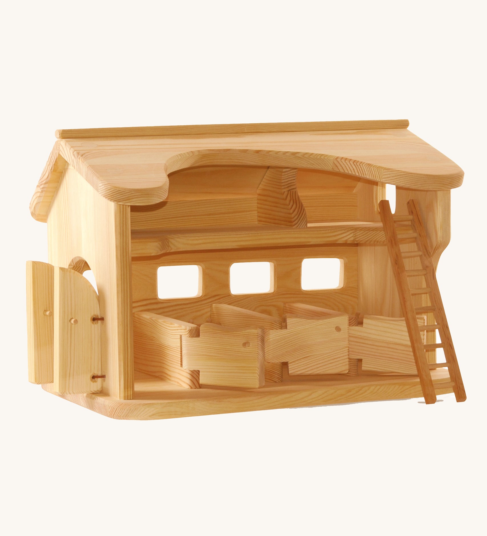 Ostheimer wooden Horse Stable for toy horses on a plain background.