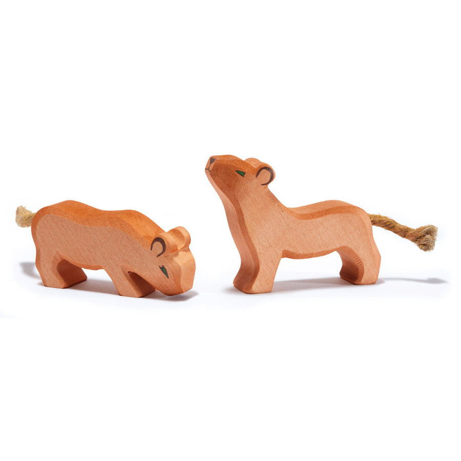 Ostheimer childrens plastic-free wooden lion cub toys on a white background