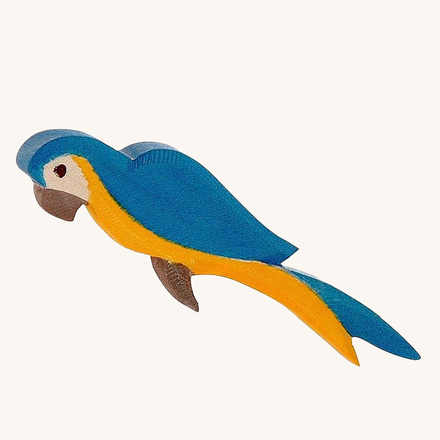 Ostheimer wooden parrot in blue with a yellow belly and tail feather